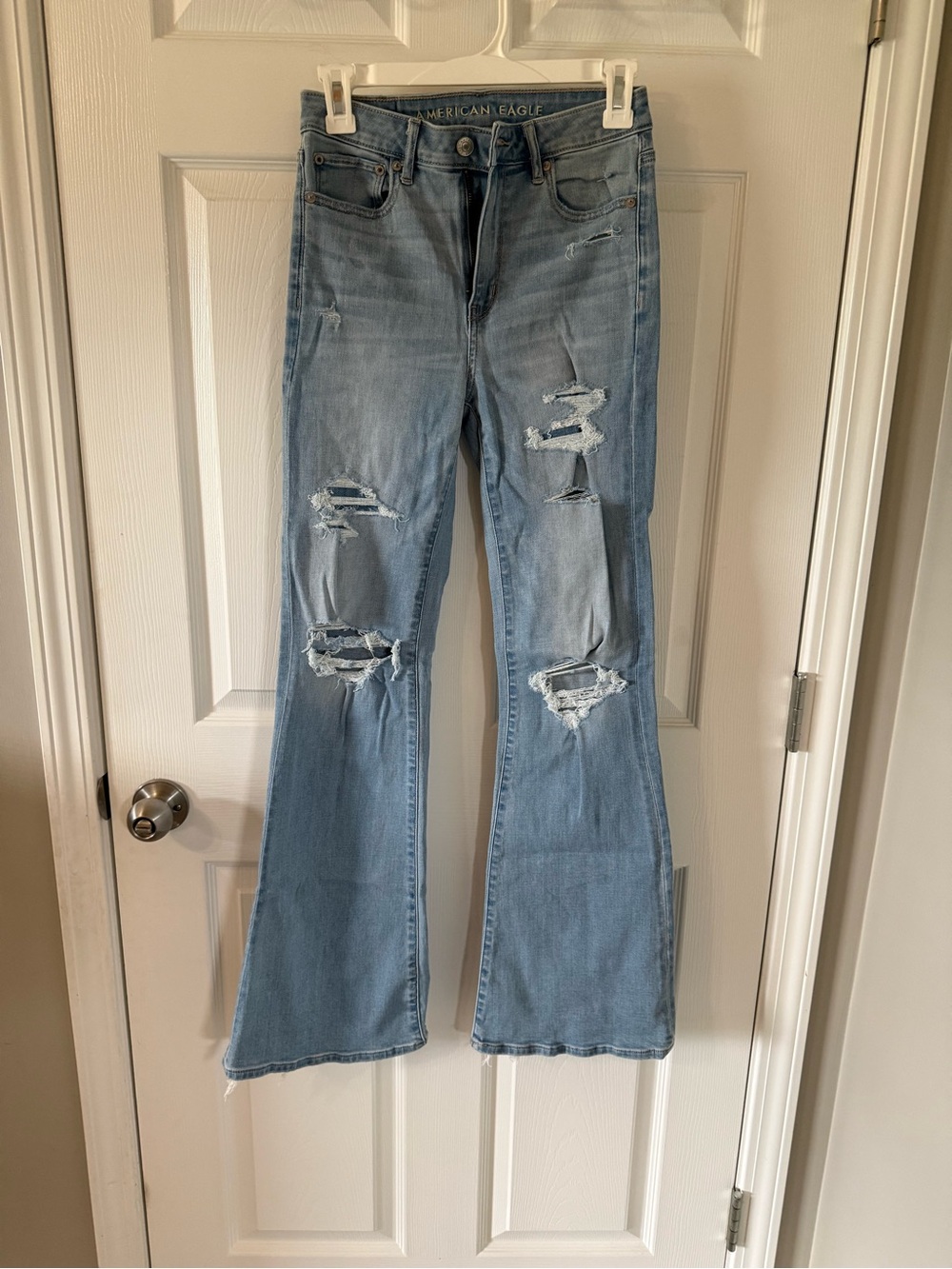 American Eagle Outfitters Light Blue Ripped Flare Jeans